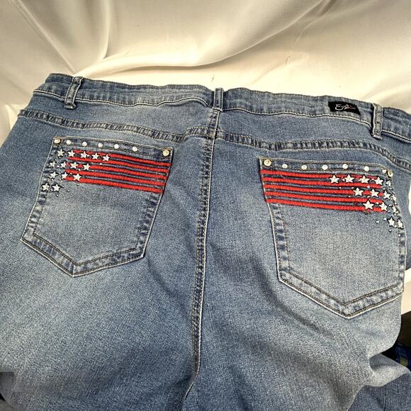 Earl Jeans Shorts size 24W Blue Denim USA RWB design Flag embroidery - Picture 9 of 12